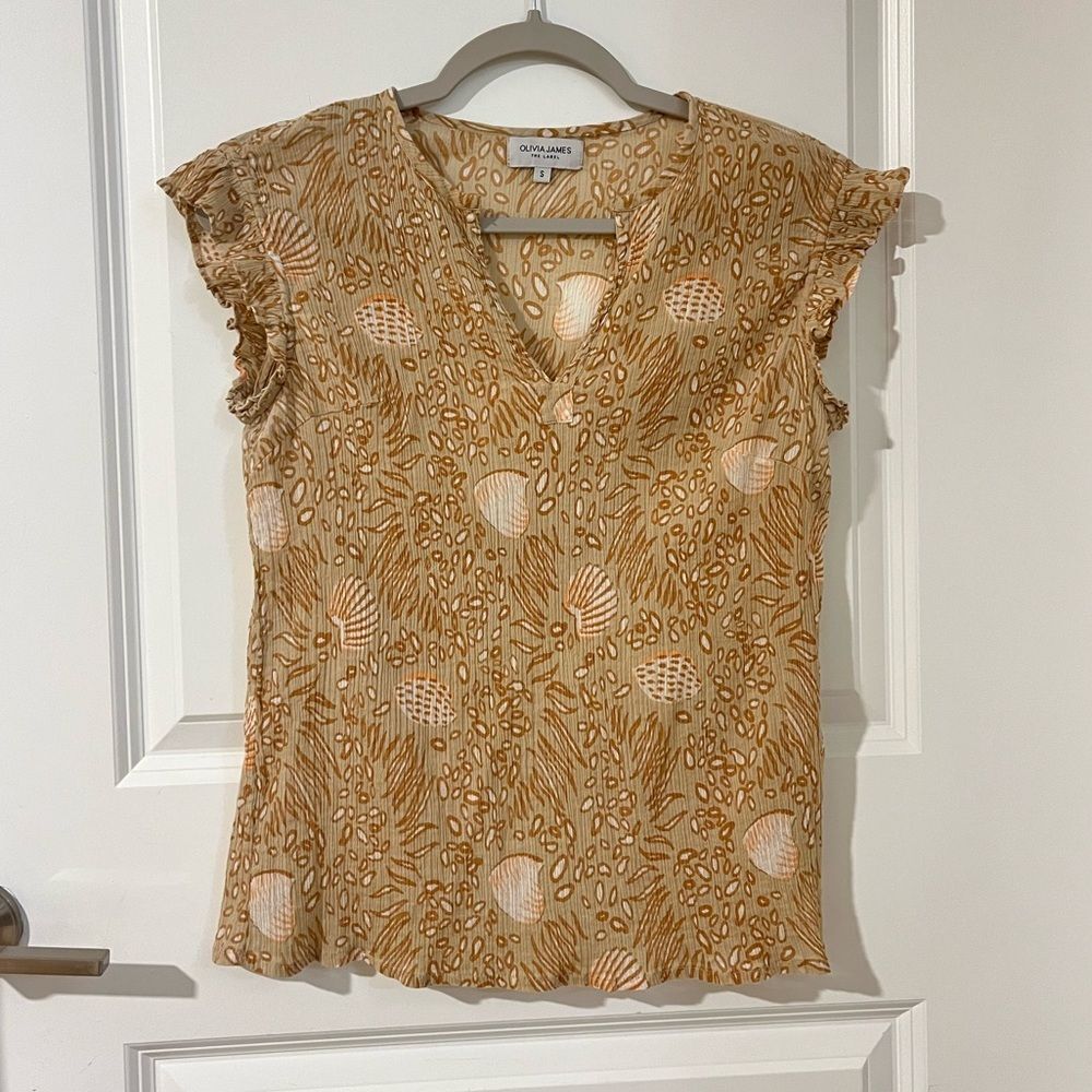Olivia James The Label Printed Flutter Sleeve Top – Size S